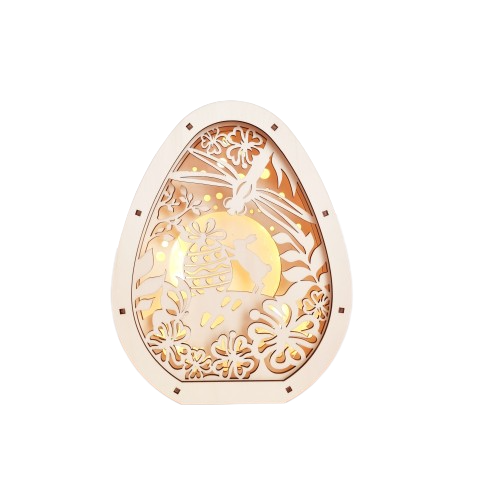 Decorațiune CreativArt unică de Paște: Ou din lemn cu iepurași și leduri i2
