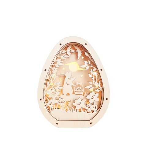 Decorațiune CreativArt unică de Paște: Ou din lemn cu iepurași și leduri i3