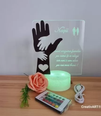 Decoratiune LED CreativArt cu mesaj gravat pentru nași