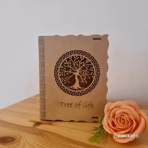 Caseta din Lemn CreativArt în Formă de Carte cu Decupaj Pomul Vieții