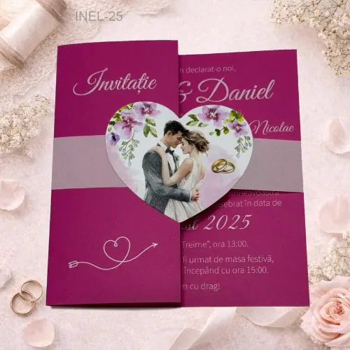 Invitații nuntă elegante cu print alb