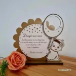 Trofeu decorativ lemn nasi botez fetita